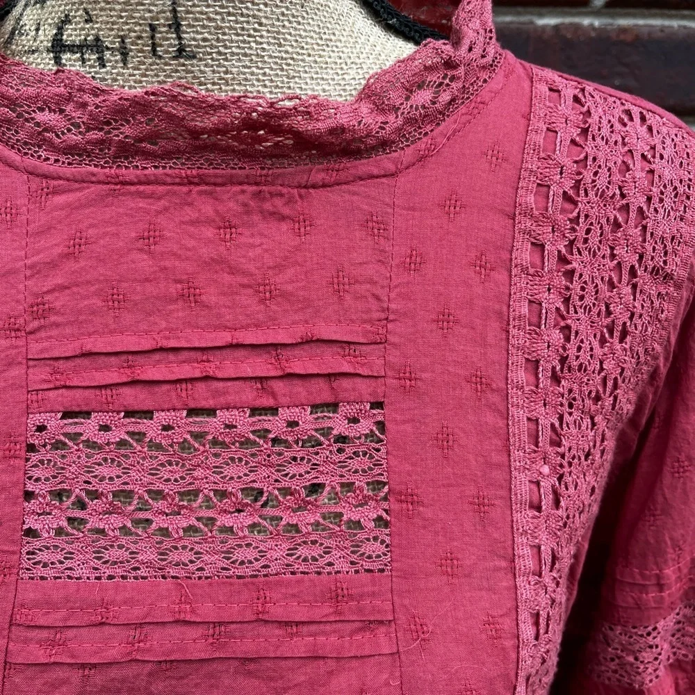 Women's Red Lace Detail Top - Picture 5 of 16